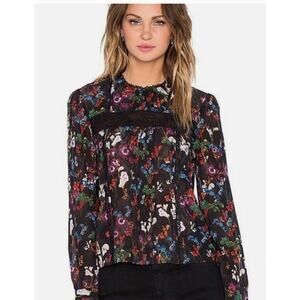 Alice + Olivia Angeline Silk Pintuck Floral Blouse
